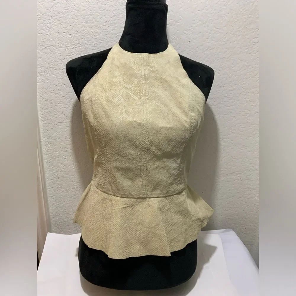 Rebecca Taylor leather halter peplum tank top taupe women’s 6